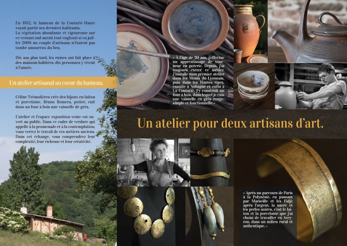 Atelier de La Coutarié Bijoux et poterie
un atelier, deux artisans
dépliant 3 volets - verso